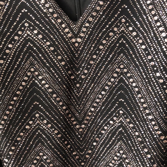 Jessica Howard 18W Black Gold Metallic Chevron Party Dress Bell Sleeves - Picture 4 of 9